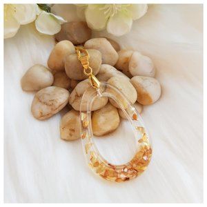 Handmade Beachy Vibes Irridescent Seashell Chips Oval Resin Pendant Necklace